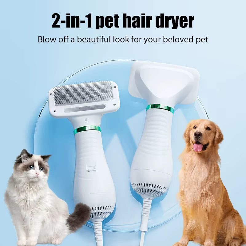 Professional 2-in-1 Pet Hair Dryer and Grooming Brush for Cats and Dogs - Portable Furry Drying Comb