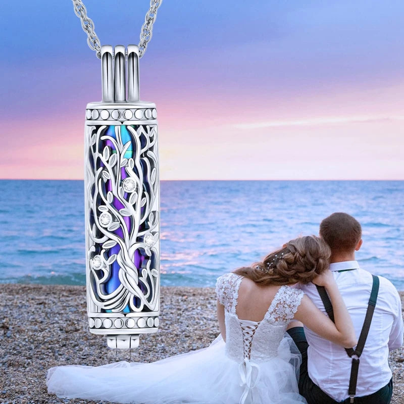 Cylinder Cremation Jewelry - Tree of Life Urn Ashes Necklace for Men and Women, Memorial Pendant for Ashes