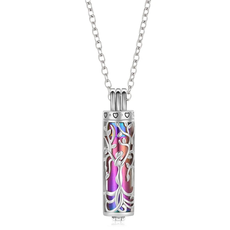 Cylinder Cremation Jewelry - Tree of Life Urn Ashes Necklace for Men and Women, Memorial Pendant for Ashes