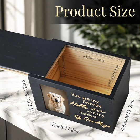 7-Inch Wooden Pet Memorial Urn with Photo Frame, Key, and Lock - Memorial Gifts for Beloved Dogs
