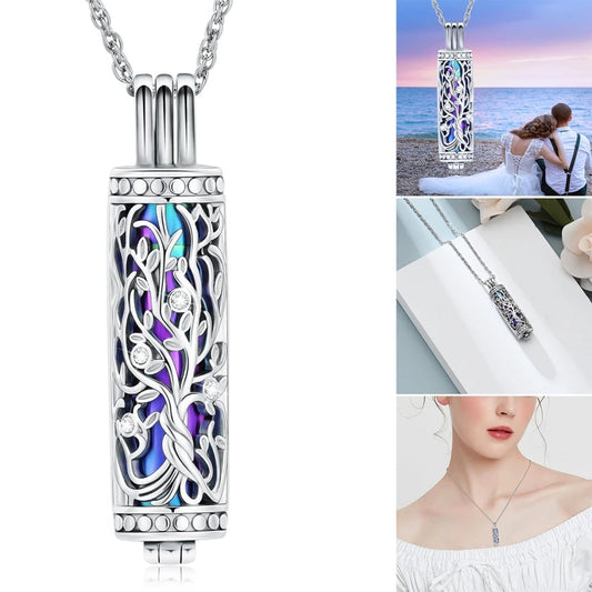 Cylinder Cremation Jewelry - Tree of Life Urn Ashes Necklace for Men and Women, Memorial Pendant for Ashes