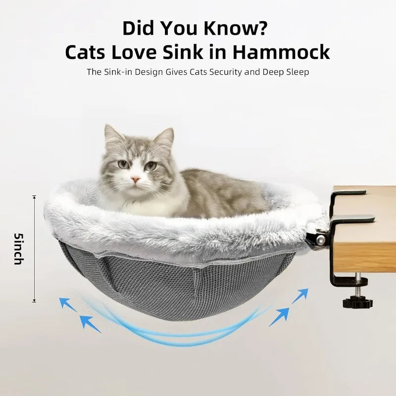 Large Cat Desk Bed - 19.5" x 15" Sunken Hammock with Dual Clamps and Steel Frame Support