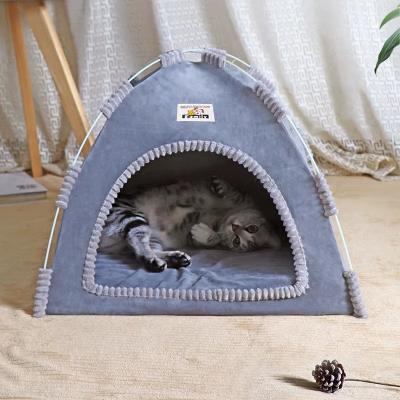 Portable Foldable Pet Tent - All-Season Universal Shelter for Cats and Dogs with Breathable Summer Cooling Mat for Outdoor Use