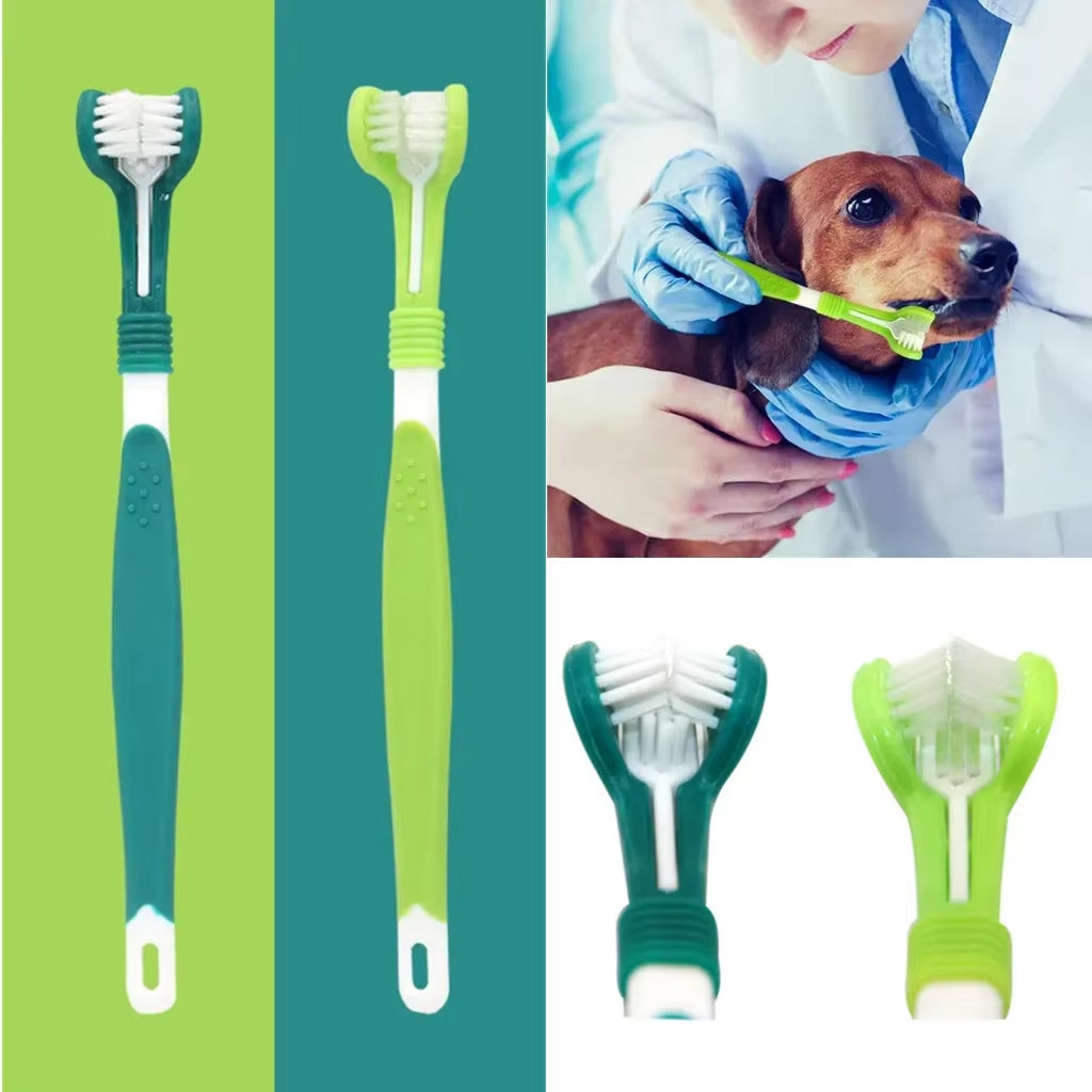 3-Sided Dental Care Toothbrush for Dogs and Cats - Effective Tool for Tartar Removal and Bad Breath Prevention