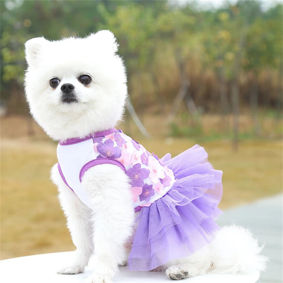 Floral Pullover Dress for Small Breeds - Breathable Woven Polyester Pet Apparel for Dogs and Cats, Ideal for Toy and Miniature Breeds