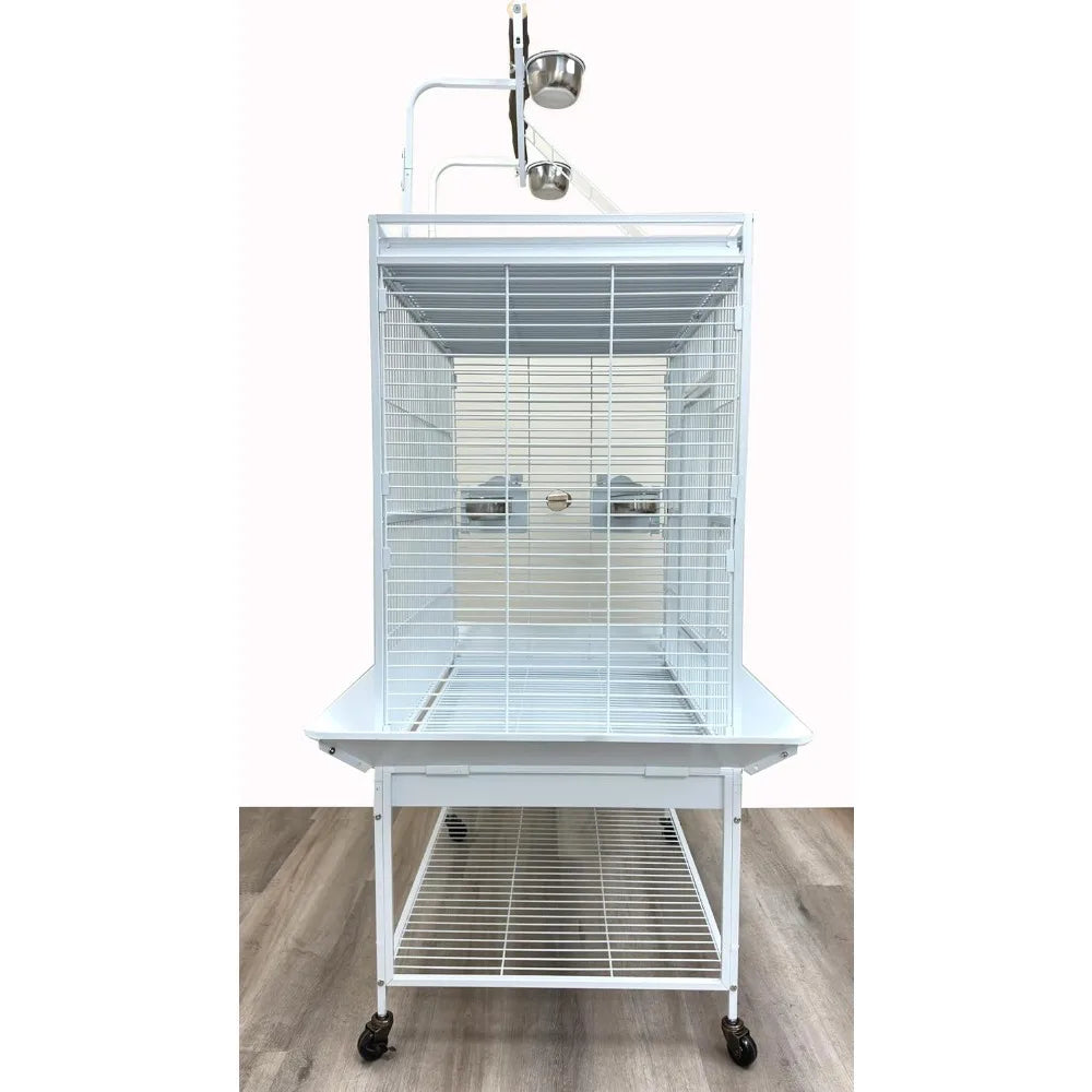 Extra Large Elegant Wrought Iron Climbing Ladder Perch Stand for Ground Birds and Parrots with Rolling Metal Cage Included