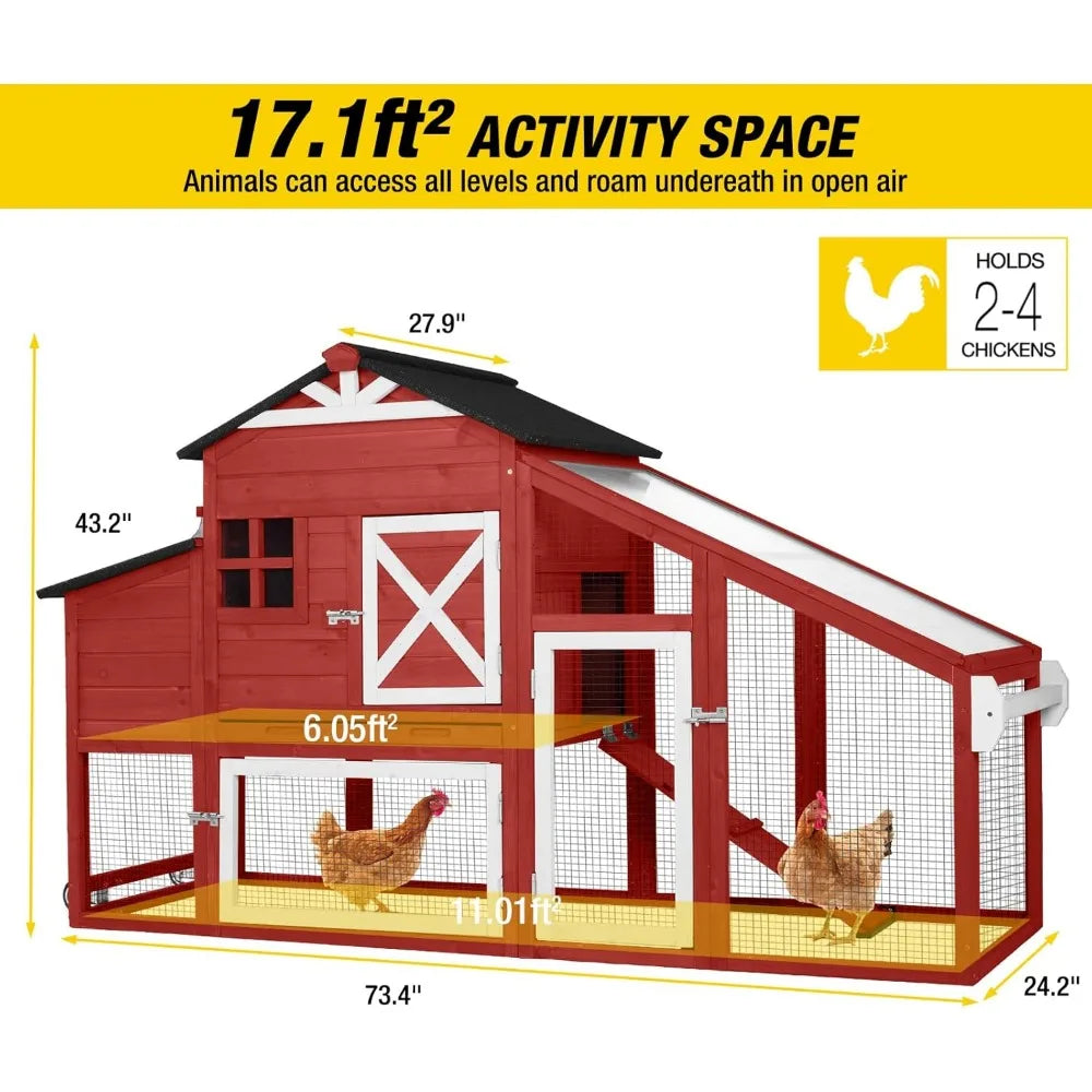 Expandable Wooden Chicken Coop with Spacious Nesting Box and Leakproof Pull-Out Tray