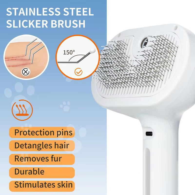 Pet Steam Massage Brush with Safe Round Head and Soft Teeth for Effective Hair Removal in Dogs and Cats
