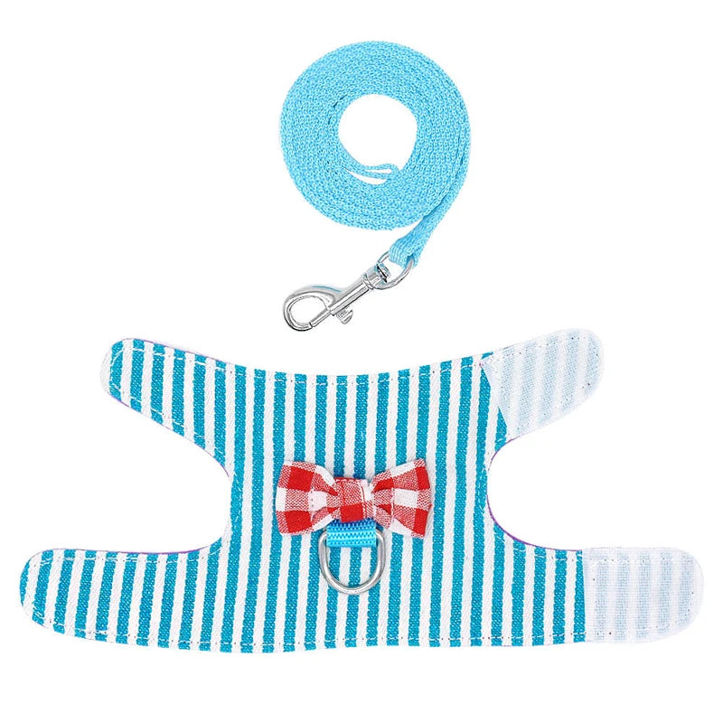 Pet Harness with Bowtie and Striped Star Design for Hamsters, Rabbits, Ferrets, and Rats - Includes Leash and Chest Strap