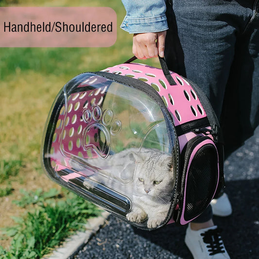 Premium Pet Shoulder Carrier for Cats and Dogs - Breathable Travel Handbag with Transparent Capsule Design and Convenient Shoulder Strap