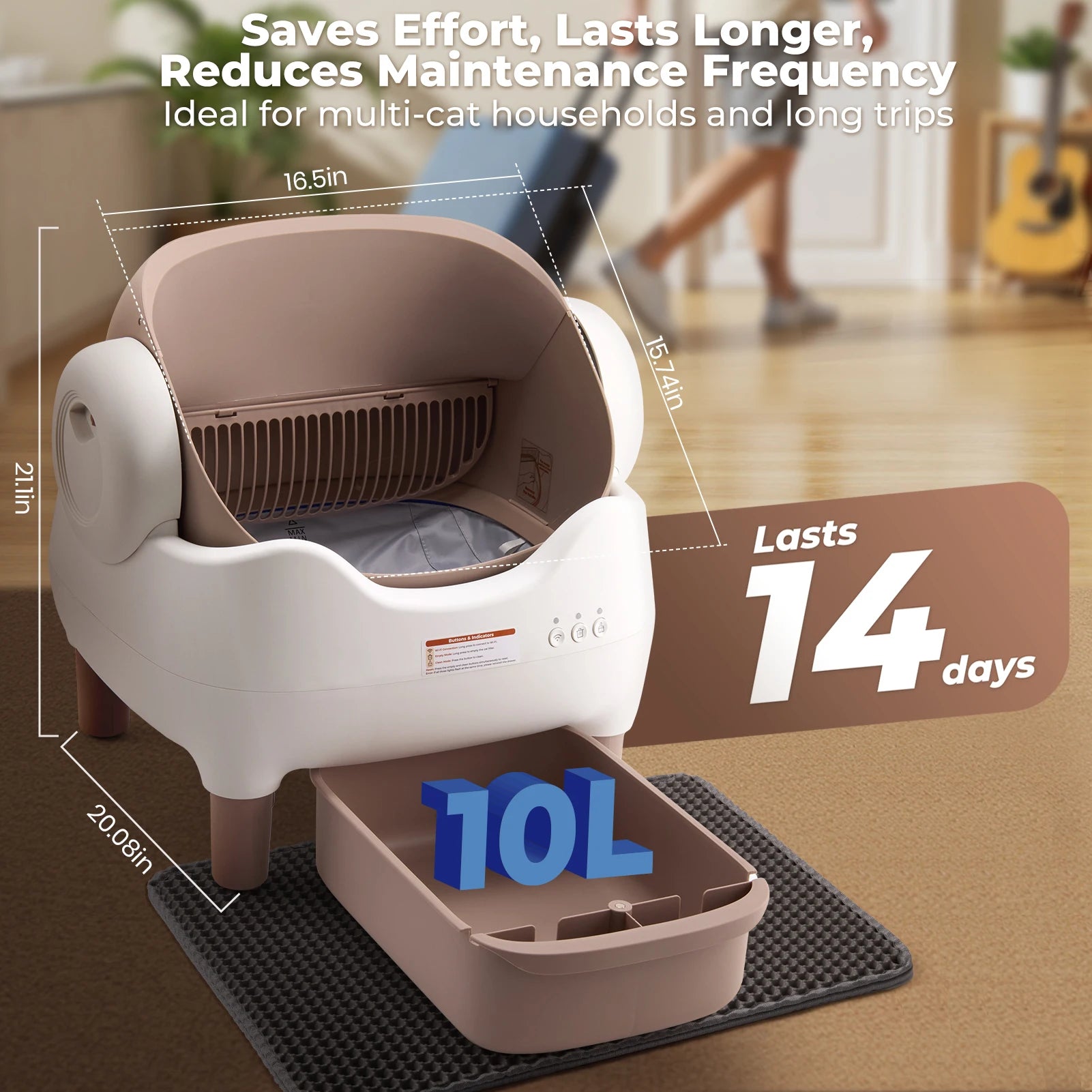 Smart Automatic Self-Cleaning Litter Box with App Control, Spacious Odor-Free Waste Bin, Open-Top Design for Multi-Cat Households