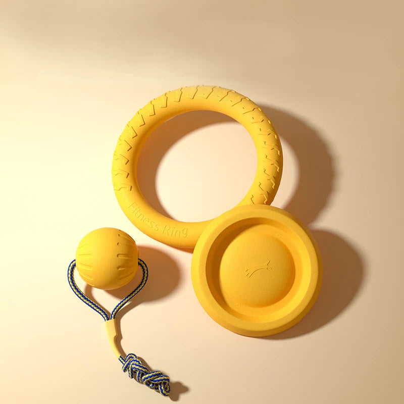 EVA Durable Dog Toy Set: 4-Pack of Flying Discs, Balls, and Tug Ropes for Effective Chew-Proof Dental Care for Puppies and Adult Dogs (2024 Best Seller)