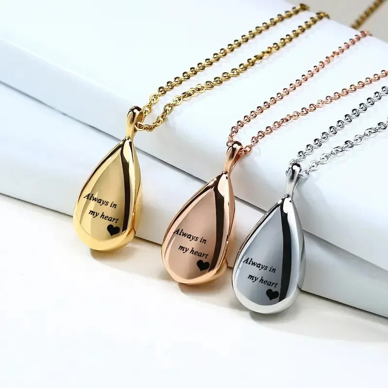 Elegant Stainless Steel Teardrop Pendant Urn Necklace - A Heartfelt Memorial Keepsake for Your Beloved Cats and Dogs