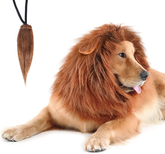 Realistic Lion Mane Wig for Medium to Large Dogs - Halloween Costume Accessory (Dark Brown)