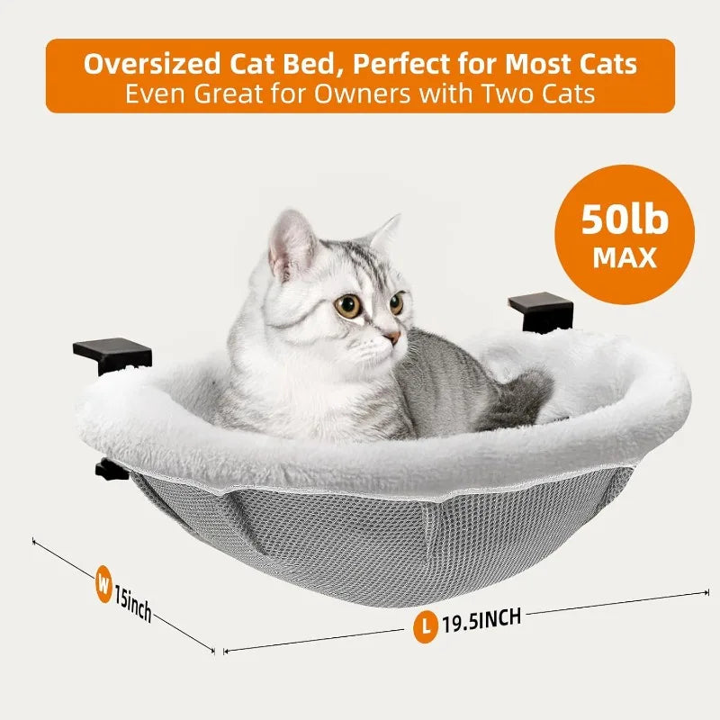 Large Cat Desk Bed - 19.5" x 15" Sunken Hammock with Dual Clamps and Steel Frame Support