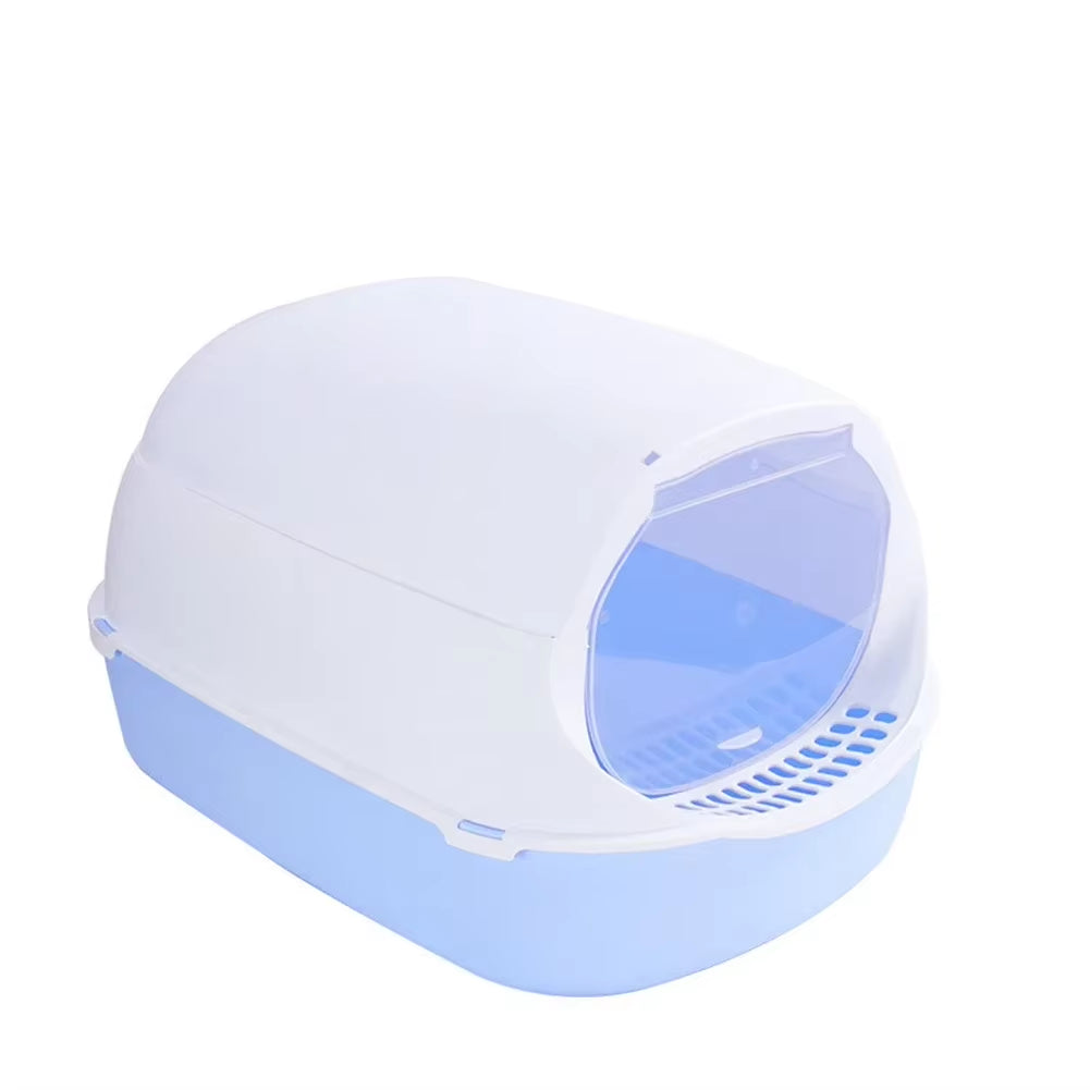 Semi-Enclosed Splashproof Cat Litter Box with Cleaning Basin - Kitty Toilet Supplies