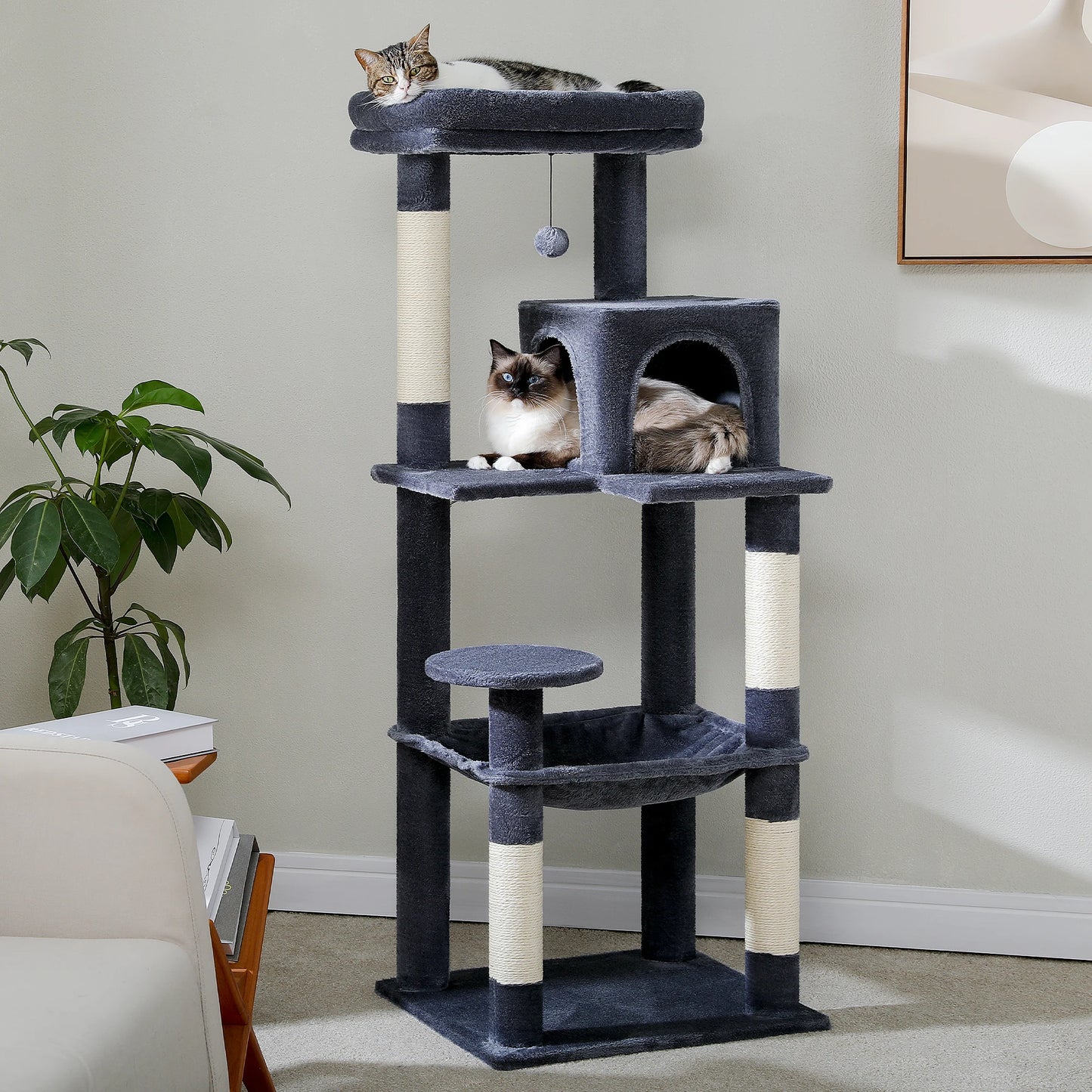 5-Level Indoor Cat Tree Tower for Large Cats with Spacious Hammock, Sisal Scratching Posts, Cozy Condo, and Elevated Perch