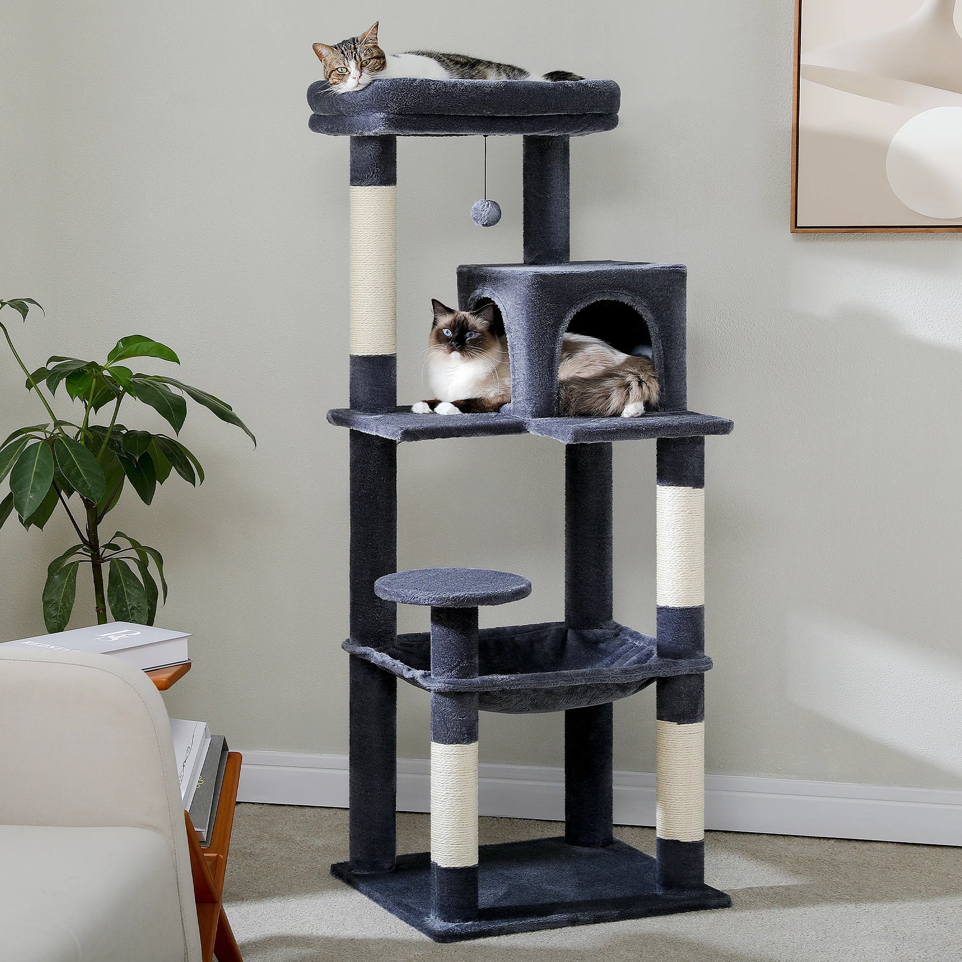5-Level Indoor Cat Tree Tower for Large Cats with Spacious Hammock, Sisal Scratching Posts, Cozy Condo, and Elevated Perch