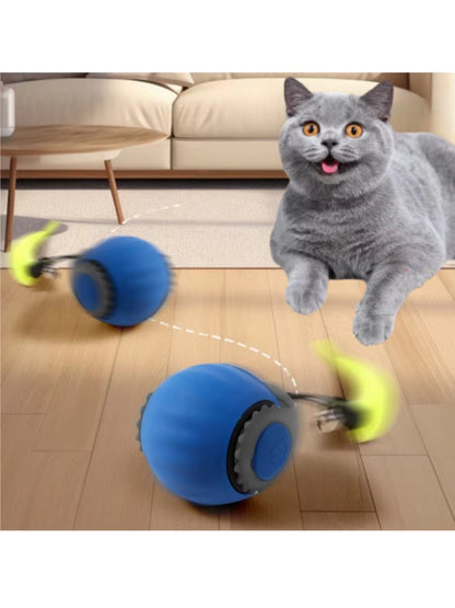 Interactive Automatic Rolling Ball Toy with Faux Tail for Cats and Dogs - Rechargeable Smart Pet Training Device Imitating Mouse Movement