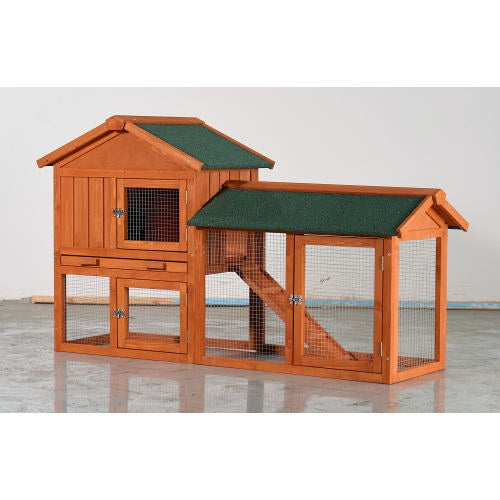 Large Wooden 2 Story Outdoor Rabbit Hutch With Asphalt Roof