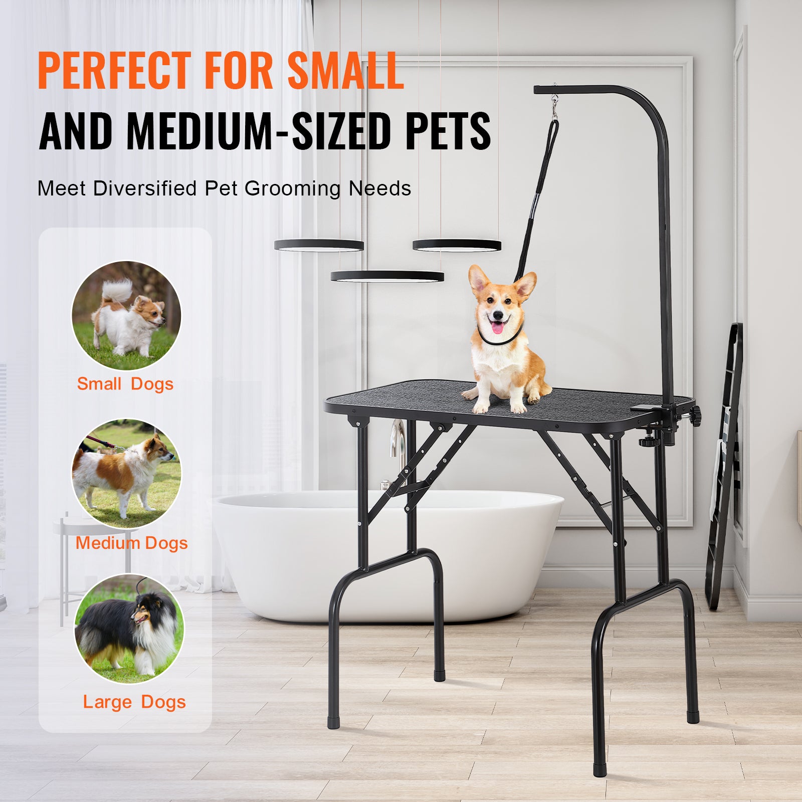VEVOR Professional Pet Grooming Table with Adjustable Arm and Clamp, 32" x 18" Foldable Station for Medium and Small Dogs, Includes No-Sit Haunch Holder and Grooming Loop, Supports Up to 220 lbs