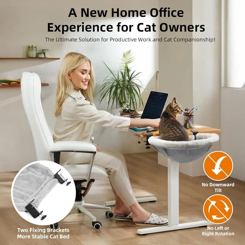 Large Cat Desk Bed - 19.5" x 15" Sunken Hammock with Dual Clamps and Steel Frame Support